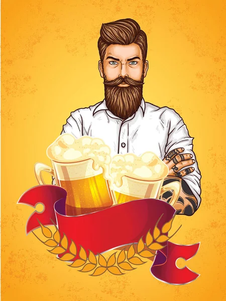 ビール ロゴの形で美しいヒップなラベル 非常に美しく エレガント コーヒー醸造所 ビール ブランドのプロモーション 広告に適しています — ストックベクタ