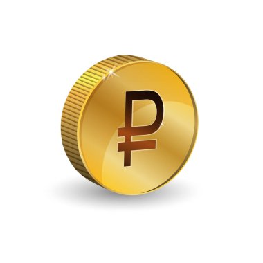 Altın para, Rus parası, ruble. Beyaz arkaplandaki vektör izole görüntü. Simge, kazancın, döviz kurlarının, Rus ekonomisinin ve zenginliğin sembolü. Metal para.
