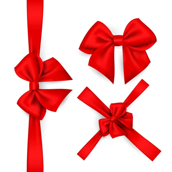 Ensemble Nœuds Rouges Pour Décorer Des Cartes Vœux Des Cadeaux — Image vectorielle