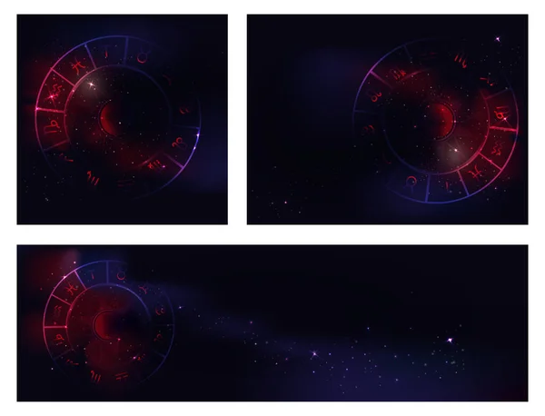 Una Serie Sfondi Astrologi Siti Con Oroscopi Cielo Notturno Con — Vettoriale Stock