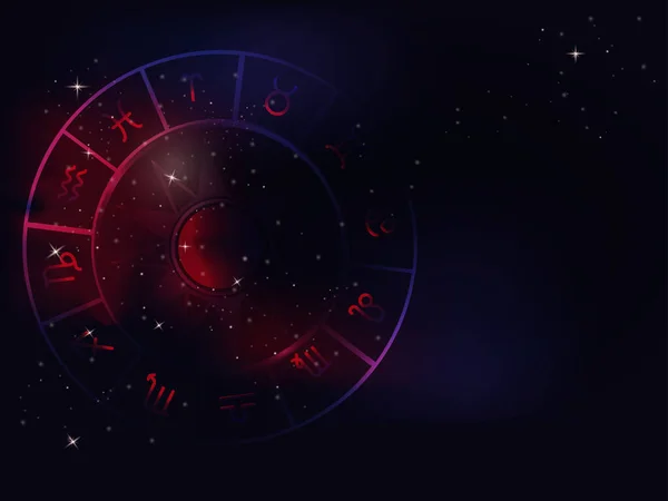 Fondo Del Cielo Nocturno Vectorial Con Círculo Astrológico Signos Del — Vector de stock