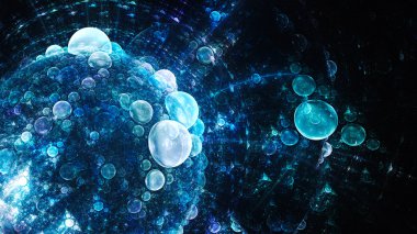 Dünya kabarcıklar. Küresel Su damlacıkları mikroskop altında.