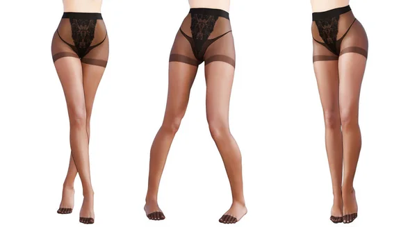 Установить красивые женские ноги черные прозрачные колготки . — стоковое фото