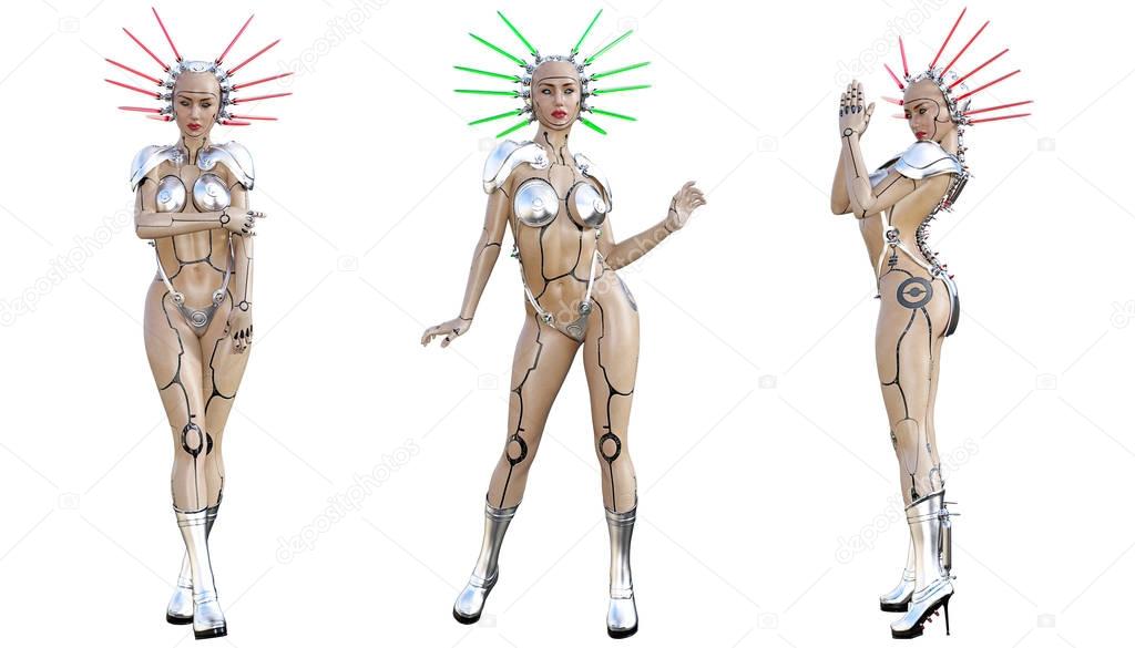 Set Cyborg Woman futuristic metallic bikini.