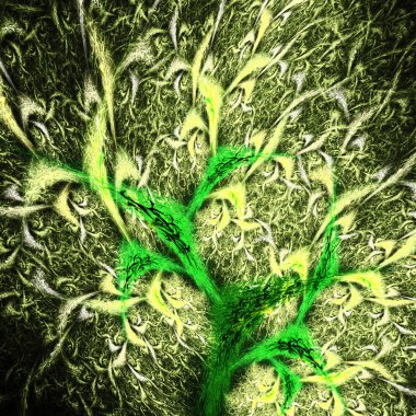 Tüyler. Konturlar boya. Ağaç Sürrealizm.