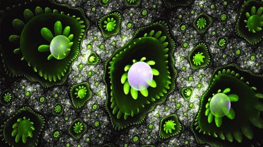 Damla çiçek. Lily. 3D gerçeküstü illüstrasyon. Kutsal geometri. Gizemli psychedelic gevşeme desen. Fraktal Soyut doku. Dijital sanat grafik Astroloji magic