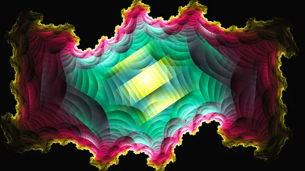 几何图案 波浪边 超现实主义插图 神圣的几何学 神秘的迷幻放松模式 分形抽象纹理 数码艺术品图形占星术魔术 — 图库照片