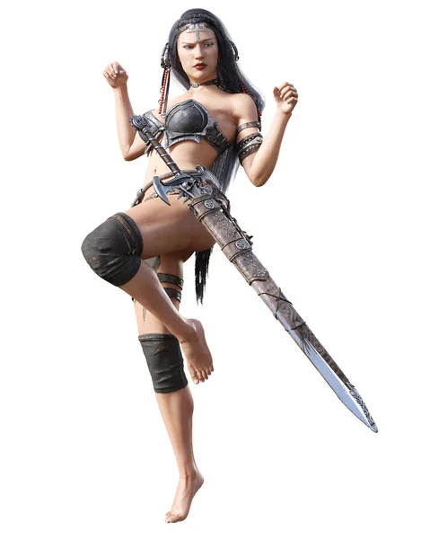 Guerreiro amazona mulher com espada . — Fotografia de Stock