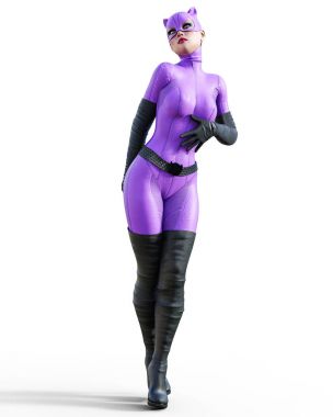 3D kadın. Kedi kadın kahraman çizgi roman.