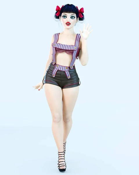3D flicka docka stora blå ögon och ljus makeup. — Stockfoto