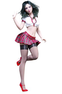 Okul üniformalı kadın..