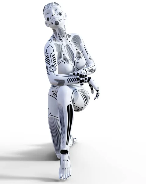 Mujer robot bailarina. Droide de metal blanco. Inteligencia artificial . —  Fotos de Stock