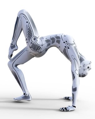 Dans eden robot kadın. Beyaz metal droid. Yapay zeka.