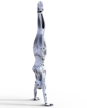 Dans eden robot kadın. Beyaz metal droid. Yapay zeka.