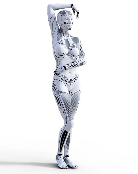 Robot vrouw. White metal droid. Kunstmatige intelligentie. — Stockfoto