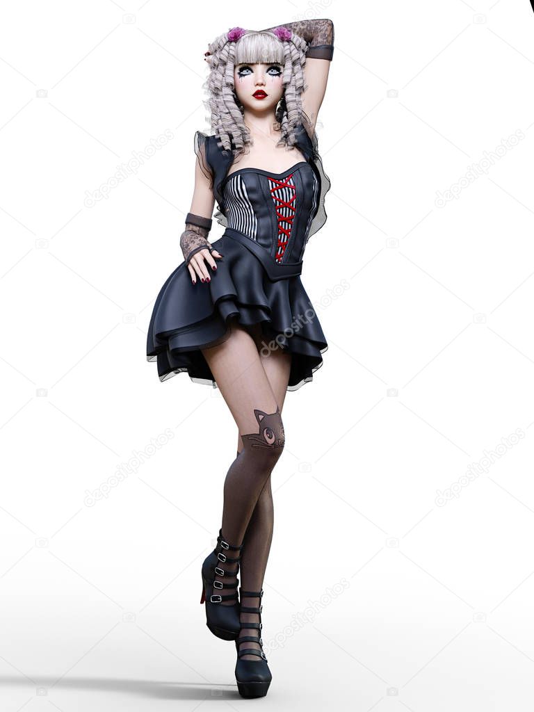 Beautiful young goth woman.