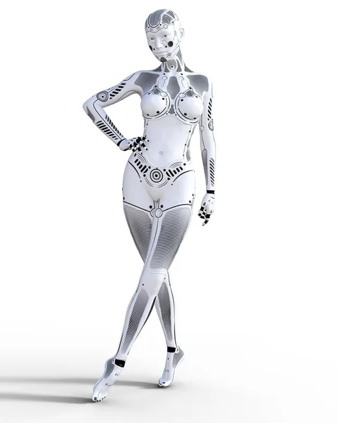 로봇 여자입니다. 화이트 메탈의 droid 인공 지능. — 스톡 사진