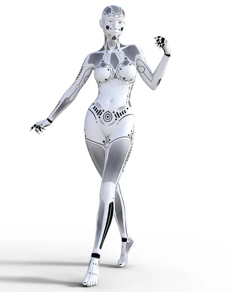 Mujer robot. Droide de metal blanco. Inteligencia artificial . — Foto de Stock