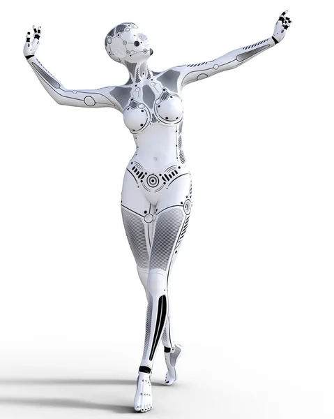 Жінка-робот. Білий металевий дроїд. Штучний інтелект . — стокове фото
