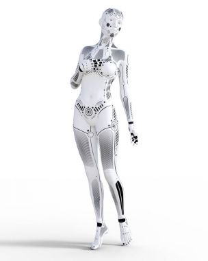 Robot kadın. Beyaz metal droid. Yapay zeka.