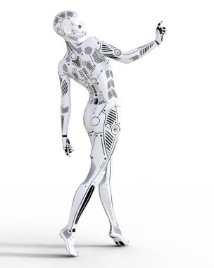 Robot kadın. Beyaz metal droid. Yapay zeka.