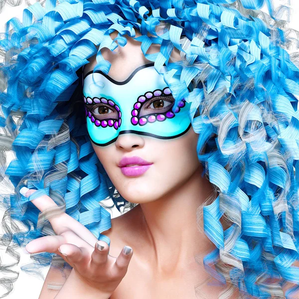 Donna 3D in maschera e trucco luminoso . — Foto Stock