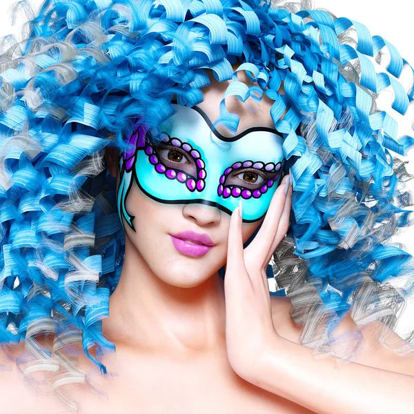 Mujer 3D en máscara y maquillaje brillante . — Foto de Stock
