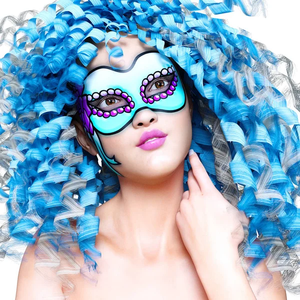 3D-vrouw in masker en lichte make-up. — Stockfoto