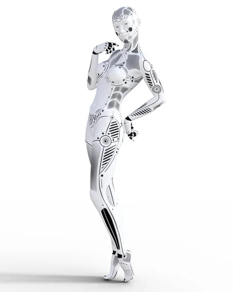 Kobieta robot. Biały metal droid. Sztuczna inteligencja. — Zdjęcie stockowe