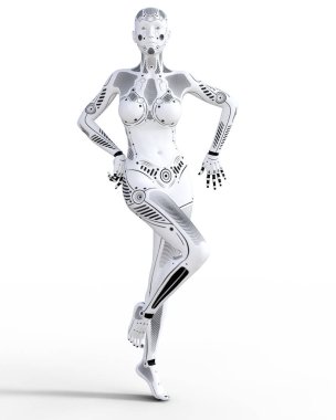 Robot kadın. Beyaz metal droid. Yapay zeka.