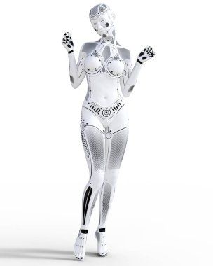 Robot kadın. Beyaz metal droid. Yapay zeka.