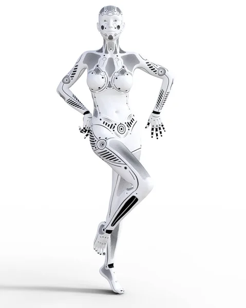 Mujer robot. Droide de metal blanco. Inteligencia artificial . —  Fotos de Stock