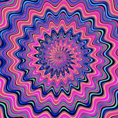 Zikzak dalgalar Merkezi'nden. 3D gerçeküstü illüstrasyon. Kutsal geometri. Gizemli psychedelic gevşeme desen. Fraktal Soyut doku. Dijital sanat grafik Astroloji magic