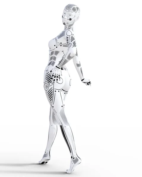 Mujer Robot Droide Metal Blanco Inteligencia Artificial Arte Conceptual Moda —  Fotos de Stock