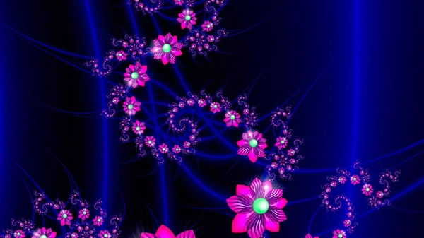 Flower spirals. Dance of floristry. 3D surreal illustration. Sacred geometry. Mysterious psychedelic relaxation pattern. Fractal abstract texture. Digital artwork graphic astrology magic