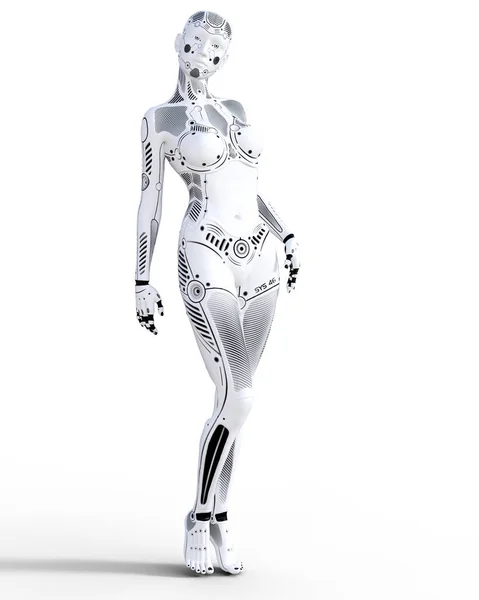 Robot Vrouw White Metal Droid Kunstmatige Intelligentie Conceptuele Mode Kunst — Stockfoto