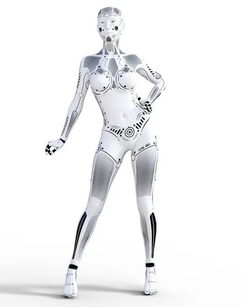 Жінка Робот Білий Металевий Дроїд Штучний Інтелект Концептуальне Мистецтво Моди — стокове фото