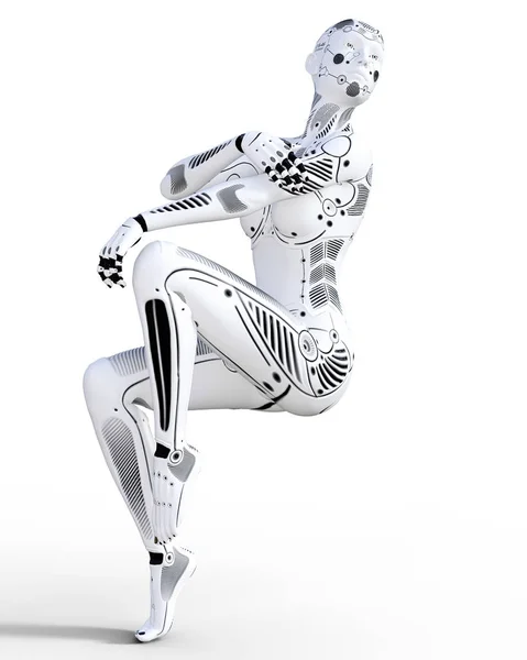 Mujer Robot Droide Metal Blanco Inteligencia Artificial Arte Conceptual Moda — Foto de Stock