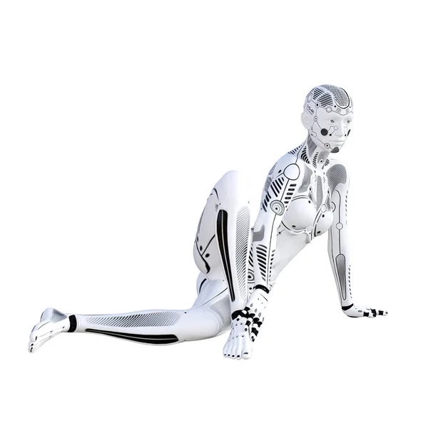 Mujer Robot Droide Metal Blanco Inteligencia Artificial Arte Conceptual Moda —  Fotos de Stock