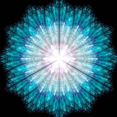 Büyülü ışıma ile egzotik kar tanesi. Cabalistic işareti. 3D gerçeküstü illüstrasyon. Kutsal geometri. Gizemli psychedelic gevşeme desen. Fraktal soyut doku. Dijital sanat grafik Astroloji magic