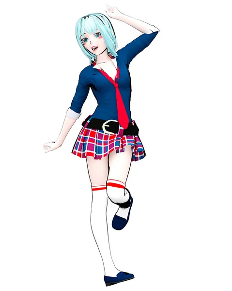 Sexy Anime Doll Japansk Anime Schoolgirl Stora Blå Ögon Och — Stockfoto