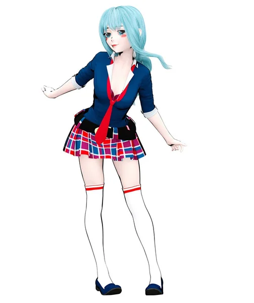 Sexy Anime Doll Japansk Anime Schoolgirl Stora Blå Ögon Och — Stockfoto