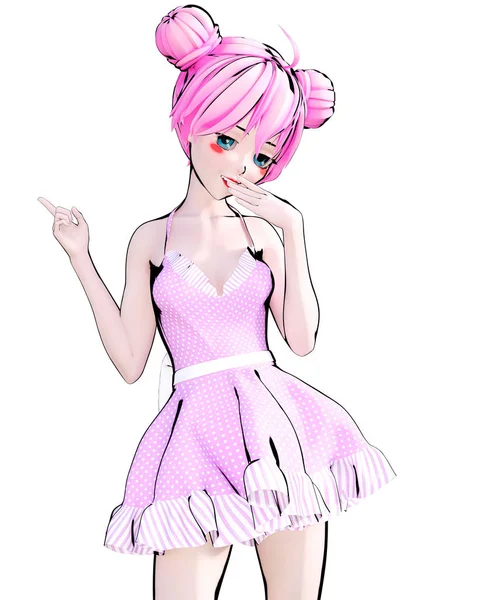 Szexi Anime Baba Lány Nagy Kék Szemét Fényes Smink Rózsaszín — Stock Fotó