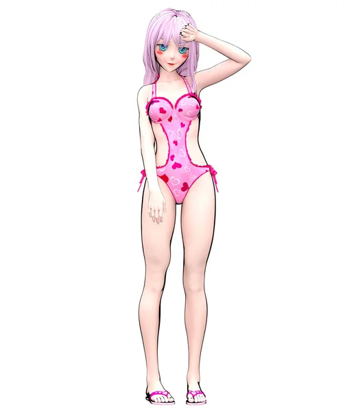Sexy Anime Pop Meisje Grote Blauwe Ogen Lichte Make Roze — Stockfoto
