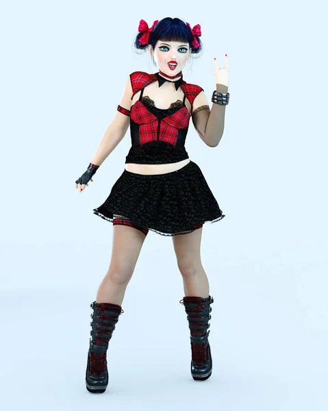 Σέξι Goth Κορίτσι Κούκλα Μεγάλα Μπλε Μάτια Και Φωτεινά Μακιγιάζ — Φωτογραφία Αρχείου