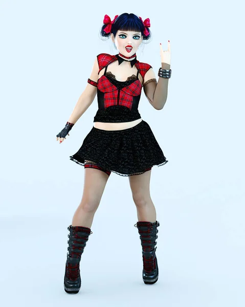 Sexy Goth Girl Doll Grandi Occhi Blu Trucco Luminoso Calze — Foto Stock