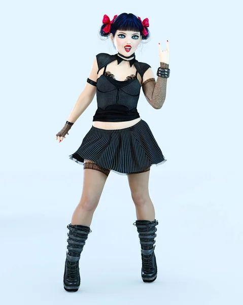 Sexy Goth Meisje Pop Grote Blauwe Ogen Lichte Make Kousen — Stockfoto