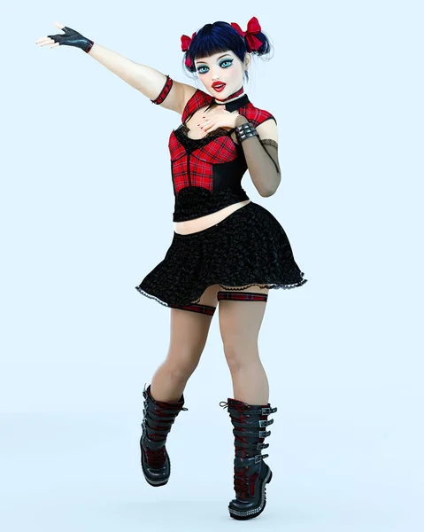 Sexy Goth Girl Doll Grandes Olhos Azuis Maquiagem Brilhante Meias — Fotografia de Stock