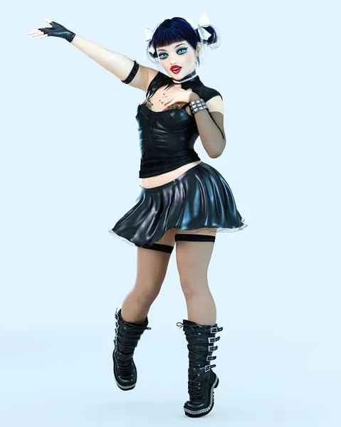 Sexy Goth Girl Doll Grandi Occhi Blu Trucco Luminoso Calze — Foto Stock
