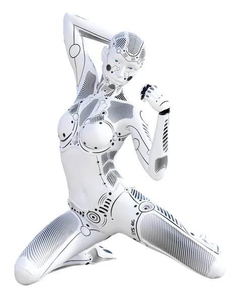 Robot Kvinna Vit Metall Droid Android Flicka Artificiell Intelligens Konceptuella — Stockfoto